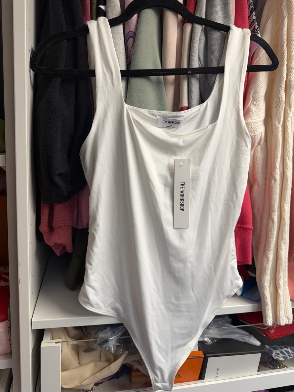 Workshop Republic Clothing White Scoop-Neck Tank Bodysuit